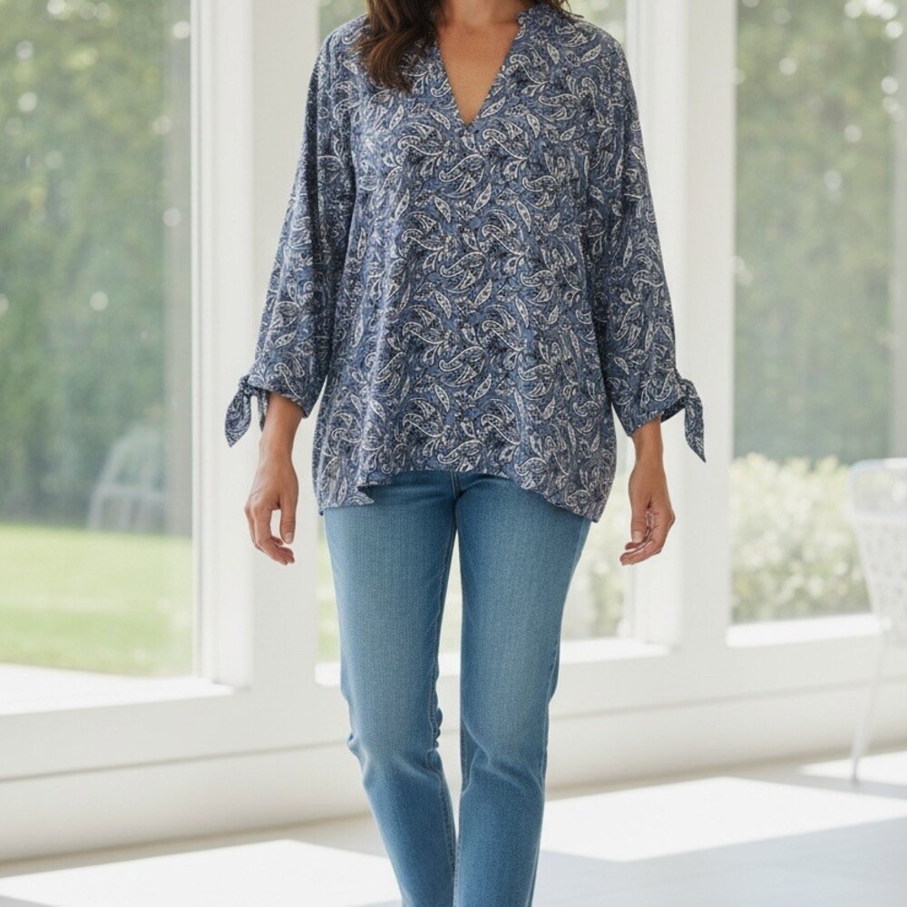 Michael Kors Navy Paisley Tunic Top Large NWT